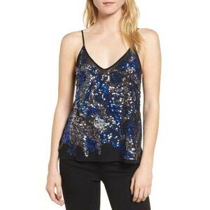 NWT TROUVÉ STRIPES SEQUIN SHEER CAMI BLUE LARGE